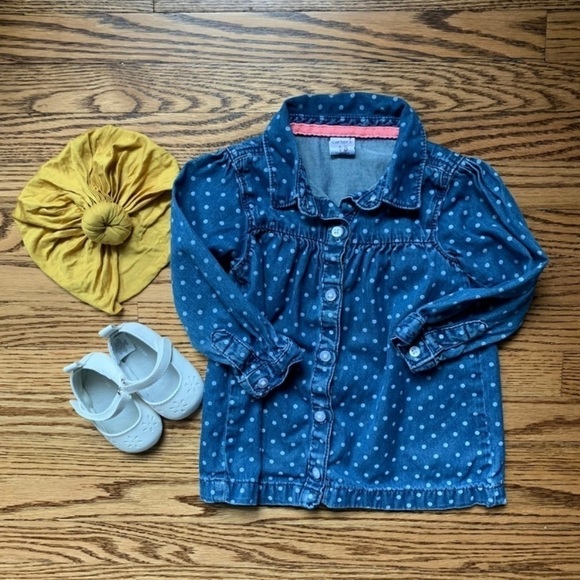 Carter's Baby Girl White Polka-Dot Denim Dress 18M - Picture 2 of 4
